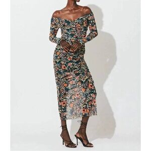 Cleobella Macy Mesh Floral Dress in Tallulah Maxi Ruched size XS